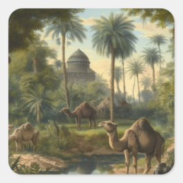 Botanisch: dromedarissen in het oerwoud bij een ri vierkante sticker