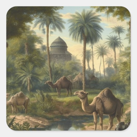 Botanisch: dromedarissen in het oerwoud bij een ri vierkante sticker (Voorkant)