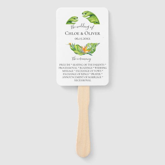 Botanisch eiland bladeren bruiloft programma handwaaier (Voorkant)