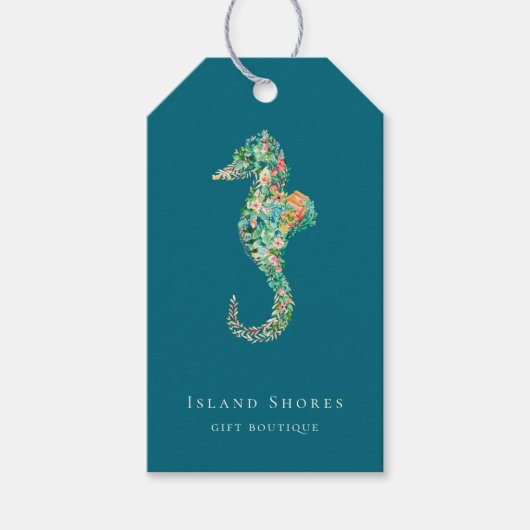 Botanisch eiland Bloemen Seahorse Prijs Labels Cadeaulabel (Voorkant)