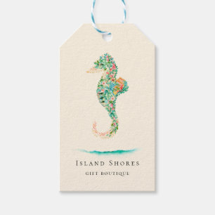 Botanisch eiland Bloemen Seahorse Prijs Labels Cadeaulabel