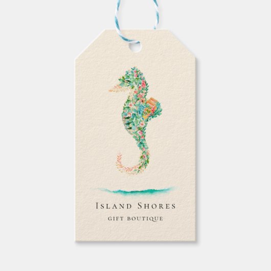 Botanisch eiland Bloemen Seahorse Prijs Labels Cadeaulabel (Voorkant)