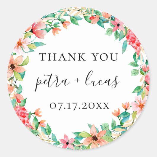 Botanisch eiland Floral krans bruiloft gunst Ronde Sticker (Voorkant)