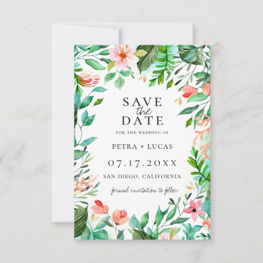Botanisch Eiland Koraal Bloem Save The Date Aankondiging (Voorkant)