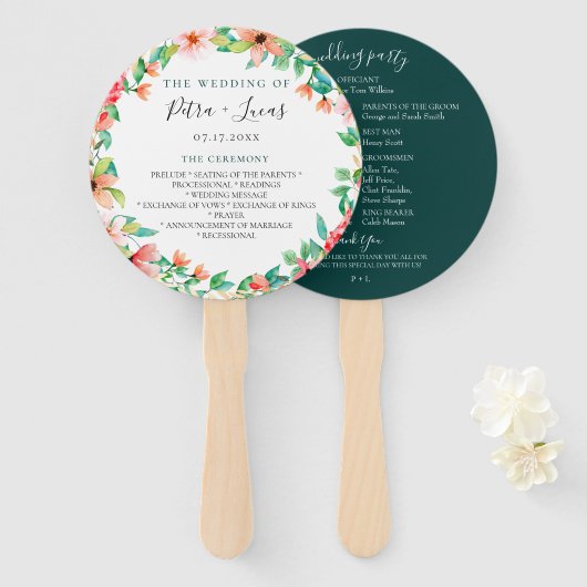 Botanisch eiland Wreath Wedding Programme Hand Fan Handwaaier (Voorkant en achterkant)