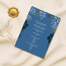 Botanisch Elegant Blauw Ceremonie Programma Kaart