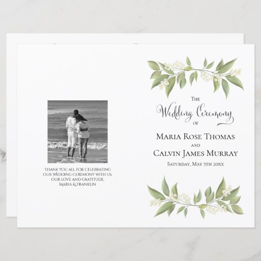 Botanisch Elegant Groen Bruiloft Service Programma (Voorkant / Achterkant)