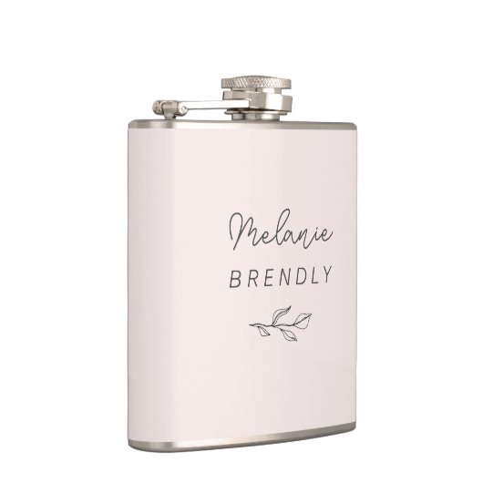 Botanisch Elegant Modern Minimalistisch Roze Heupfles (Rechts)