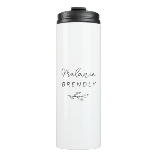 Botanisch Ellegant Modern Minimalistisch Wit  Thermosbeker (Voorkant)