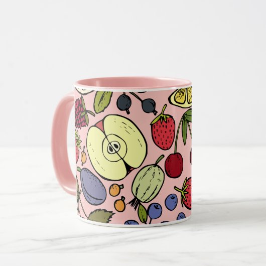  botanisch en fruitig l Roze patroon Mok (Voorkant links)