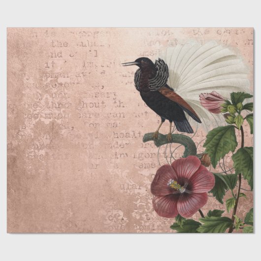 botanisch en vogel op roze cadeaupapier (Vlak)