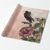  botanisch en vogel op roze cadeaupapier (Uitgerold)