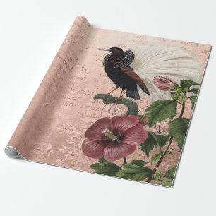  botanisch en vogel op roze cadeaupapier