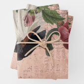  botanisch en vogel op roze inpakpapier vel (In situ)