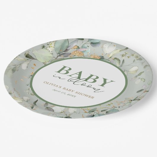 Botanisch eucalyptus Baby shower Papieren Bordje (Gekanteld)