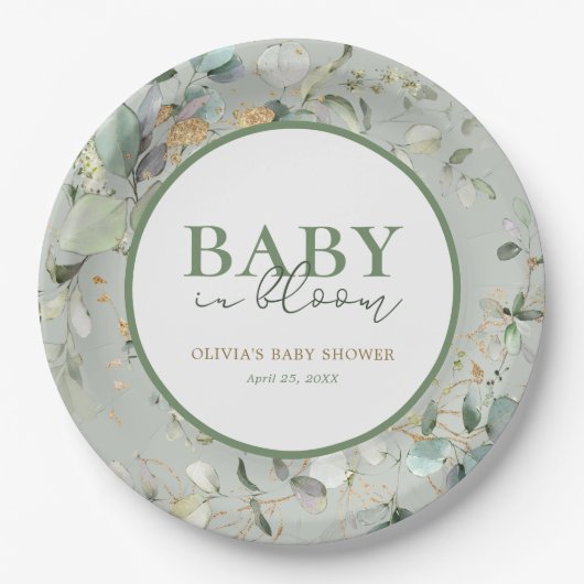 Botanisch eucalyptus Baby shower Papieren Bordje (Voorkant)