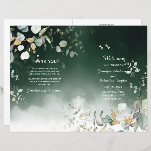 Botanisch Eucalyptus Greenery Wedding Program (Voorkant / Achterkant)