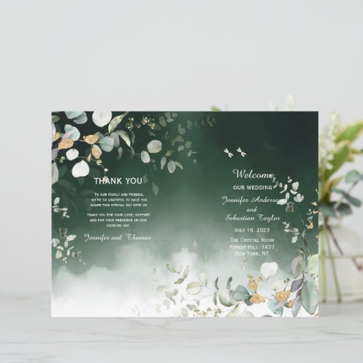 Botanisch Eucalyptus Greenery Wedding Program (Staand voorkant)
