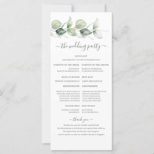 Botanisch Eucalyptus Greenery Wedding Program (Achterkant)