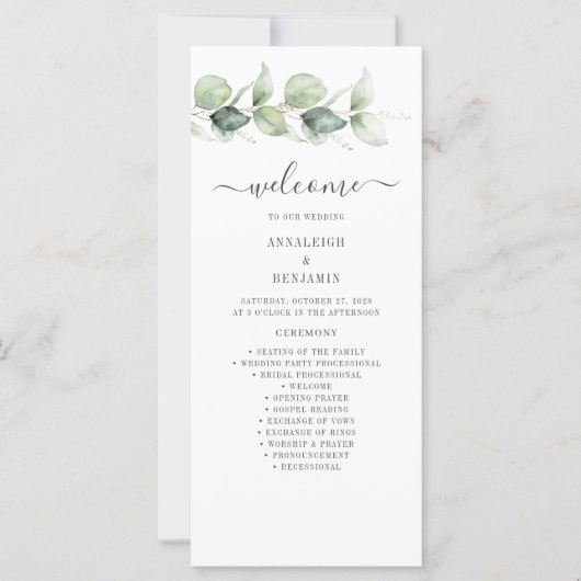 Botanisch Eucalyptus Greenery Wedding Program (Voorkant)