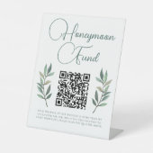 Botanisch Eucalyptus Leaf Wedding Honeymoon Fonds Reclamebord Met Voetstuk (Voorkant)
