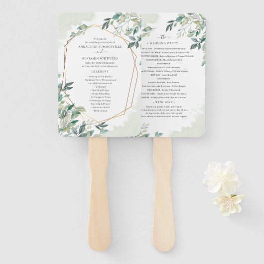 Botanisch Eucalyptus Leaves Wedding Program Handwaaier (Voorkant en achterkant)