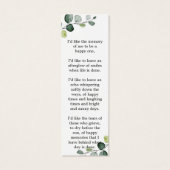 Botanisch Eucalyptus Memorial Funeral Bladwijzer Mini Visitekaartjes (Achterkant)