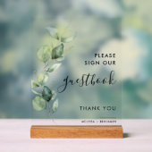 Botanisch Eucalyptus Script Bruiloft Gastenboek Acryl Bord (Neutraal)