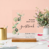 Botanisch Eucalyptus Script Bruiloft Gastenboek Acryl Bord (Huwelijk)