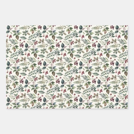 Botanisch Feestelijk Groen en Kerst bessen Inpakpapier Vel (Voorkant)