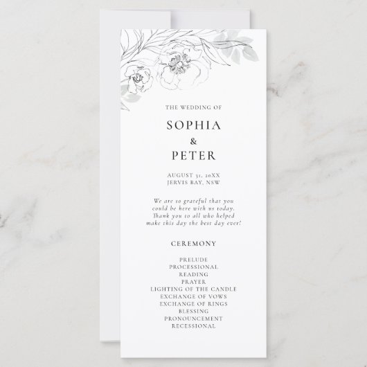 Botanisch Floral Sketch Wedding Ceremony Programme (Voorkant)
