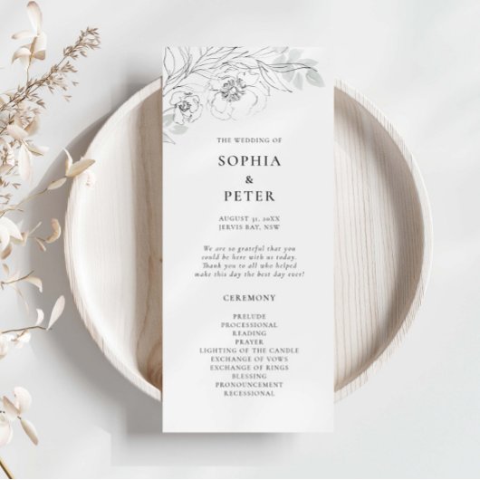 Botanisch Floral Sketch Wedding Ceremony Programme