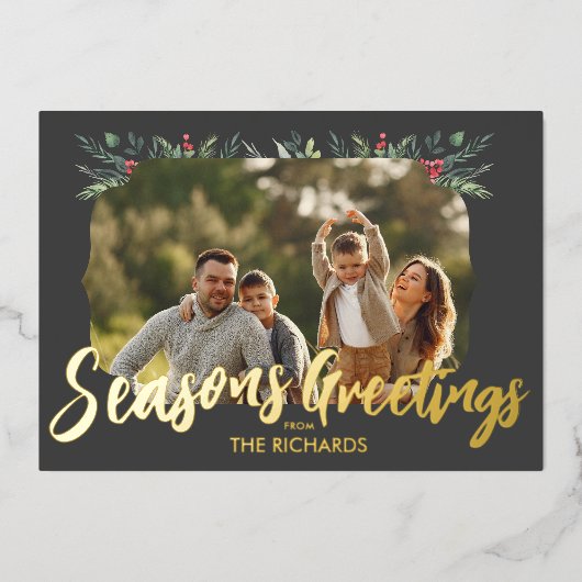 Botanisch Foliage-thema Kerstmis Diner Party Folie Uitnodiging (Voorkant)