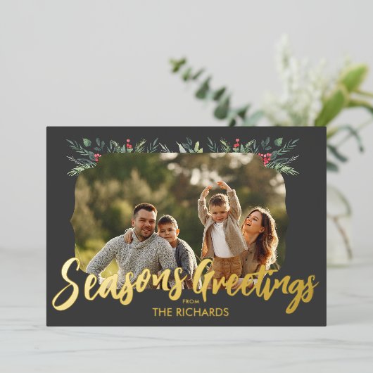 Botanisch Foliage-thema Kerstmis Diner Party Folie Uitnodiging (Staand Voorkant)