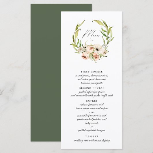 Botanisch Forest Floral Wreator Calligraphy Menu (Voorkant / Achterkant)
