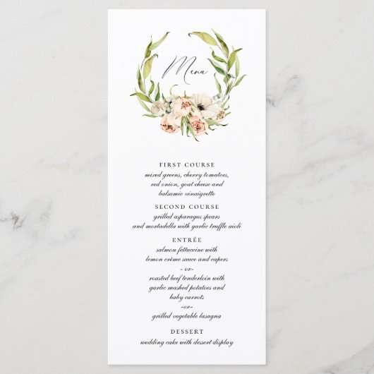 Botanisch Forest Floral Wreator Calligraphy Menu (Voorkant)