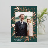 Botanisch frame JOY Kerst foto goud folie kaart (Staand Voorkant)