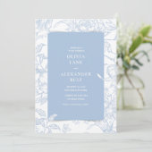 Botanisch Frans Blauw Bloemend Huwelijk Kaart (Staand voorkant)
