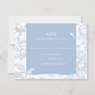 Botanisch Frans Blauw Bloemend Huwelijk RSVP Kaartje