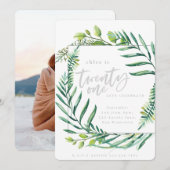 Botanisch gebladerte 21e verjaardag foto uitnodigi kaart (Voorkant / Achterkant)