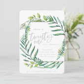 Botanisch gebladerte 21e verjaardag foto uitnodigi kaart (Staand voorkant)