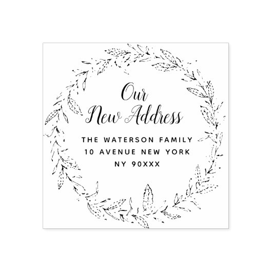 Botanisch gebladerte Bloemen Nieuw adres Rubberstempel (Afrduk)