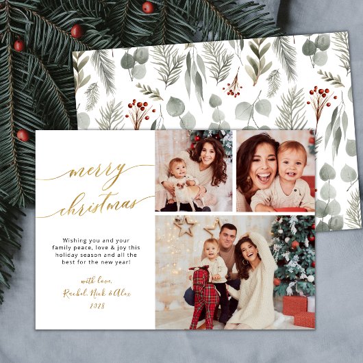 Botanisch gebladerte Elegant 3 Multi Photo Christm Feestdagenkaart