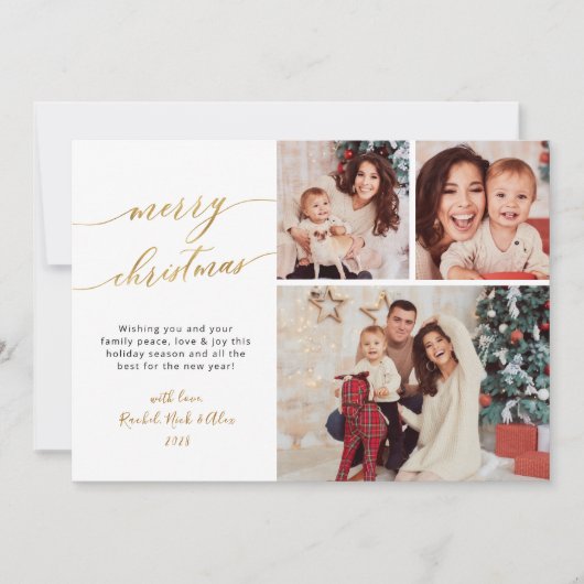 Botanisch gebladerte Elegant 3 Multi Photo Christm Feestdagenkaart (Voorkant)