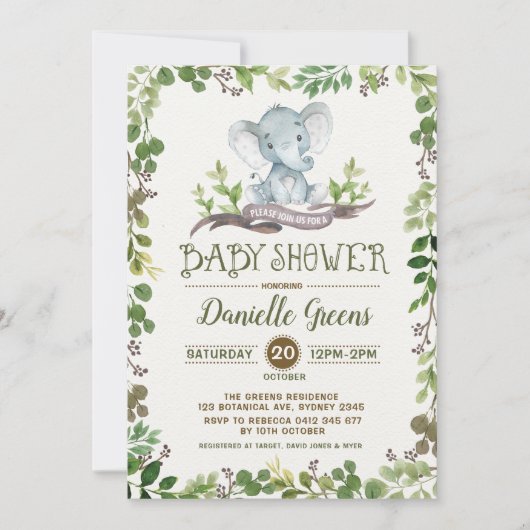 Botanisch gebladerte groen Baby shower Uitnodigen Kaart (Voorkant)