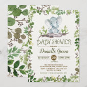 Botanisch gebladerte groen Baby shower Uitnodigen Kaart (Voorkant / Achterkant)