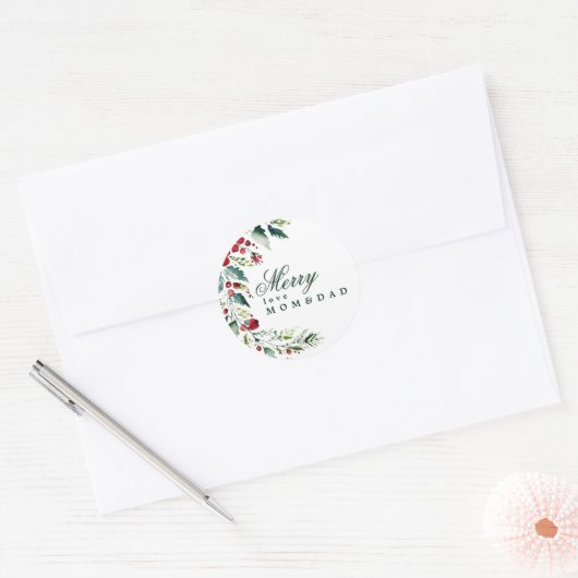 Botanisch gebladerte Kerstvakantie Ronde Sticker (Envelop)