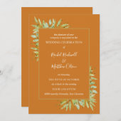 Botanisch gebladerte op Oker bruiloft Kaart (Voorkant / Achterkant)