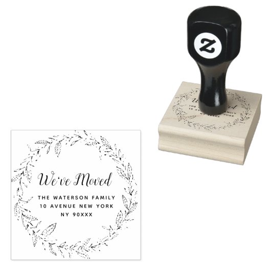 botanisch gebladerte We hebben nieuw adres verplaa Rubberstempel (Gestempeld)