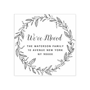 botanisch gebladerte We hebben nieuw adres verplaa Rubberstempel